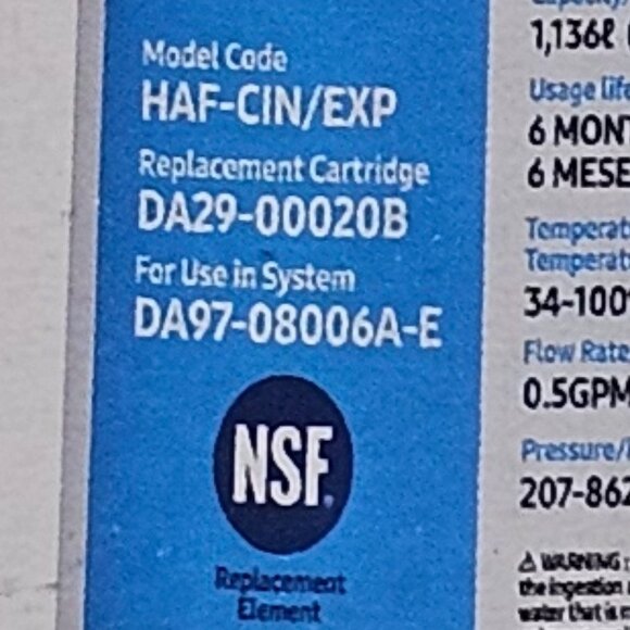 Samsung Genuine OEM HAF-CIN/EXP Refrigerator Water Filter - White (DA29-00020B) - Picture 2 of 8